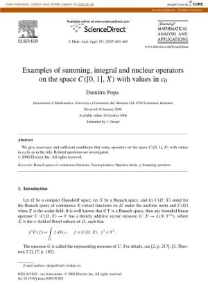 Examples of Summing, Integral and Nuclear Operators on the Space C([0, 1],X)With Values in C0