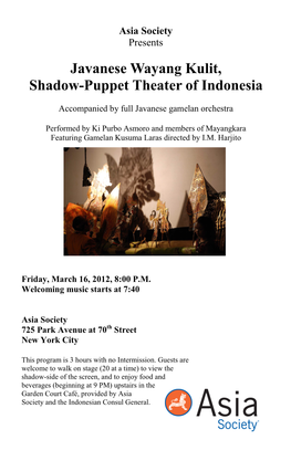 Javanese Wayang Kulit, Shadow-Puppet Theater of Indonesia