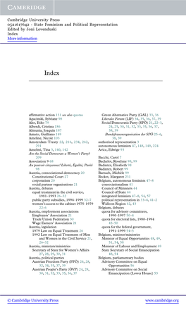 State Feminism and Political Representation Edited by Joni Lovenduski Index More Information