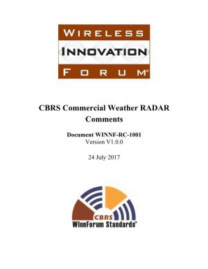 CBRS Commercial Weather RADAR Comments WINNF-RC-1001-V1.0.0
