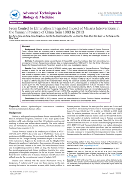 Integrated Impact of Malaria Interventions in the Yunnan