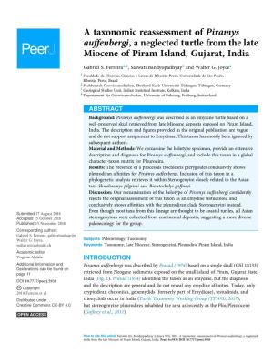 A Taxonomic Reassessment of Piramys Auffenbergi, a Neglected Turtle from the Late Miocene of Piram Island, Gujarat, India