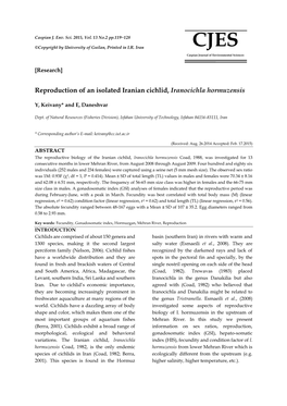 Reproduction of an Isolated Iranian Cichlid, Iranocichla Hormuzensis
