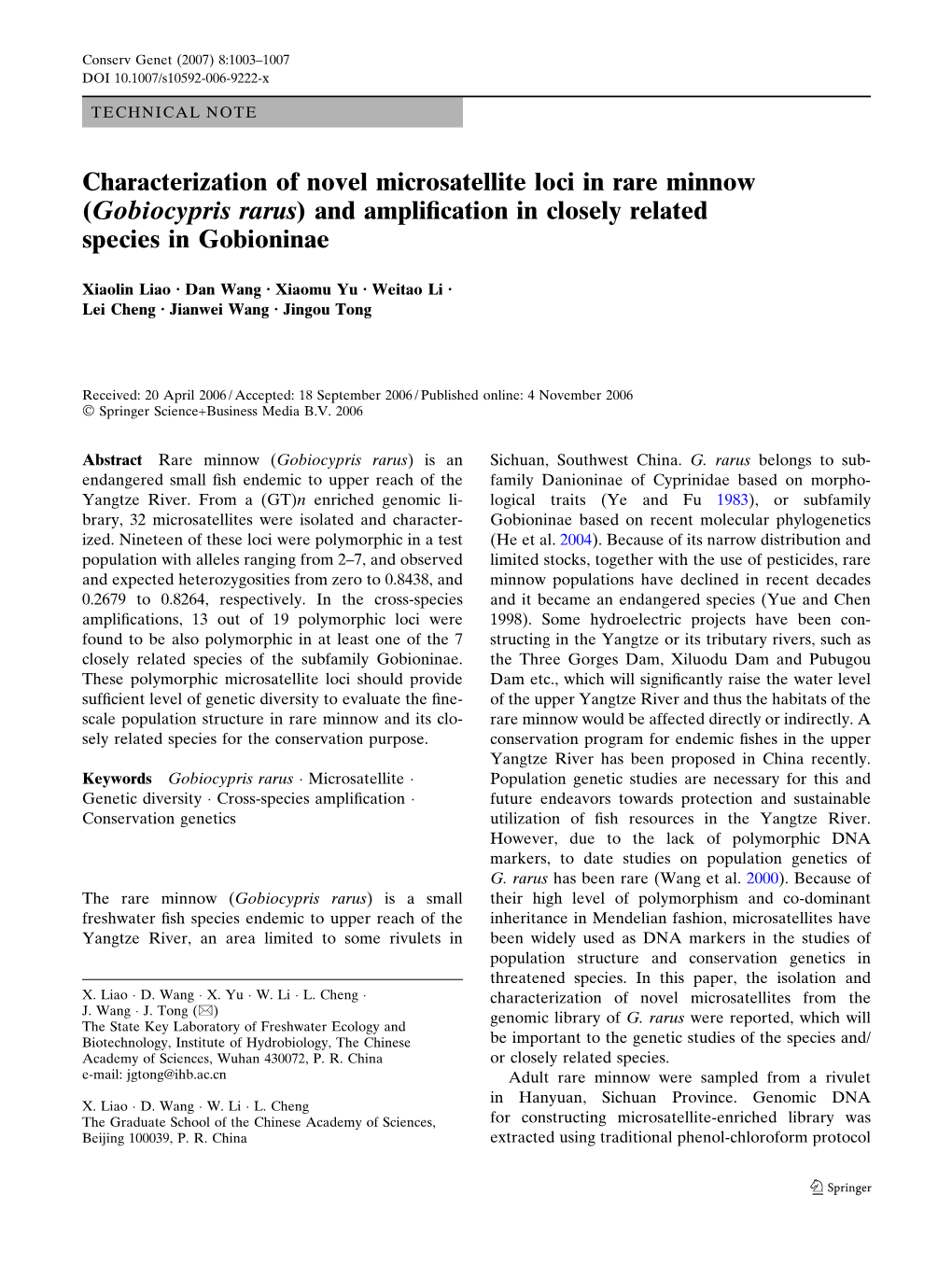 Gobiocypris Rarus) and Ampliﬁcation in Closely Related Species in Gobioninae