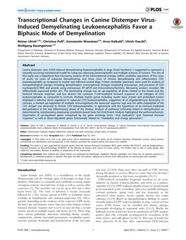 Transcriptional Changes in Canine Distemper Virus-Induced Demyelinating Leukoencephalitis Favor a Biphasic Mode of Demyelination