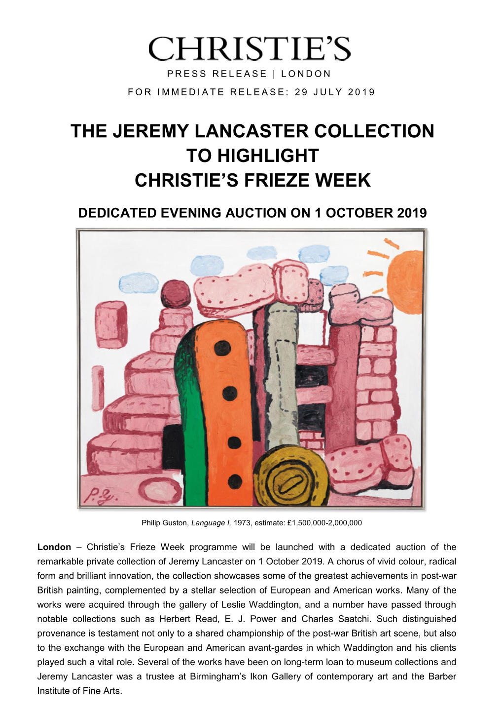The Jeremy Lancaster Collection to Highlight Christie’S Frieze Week