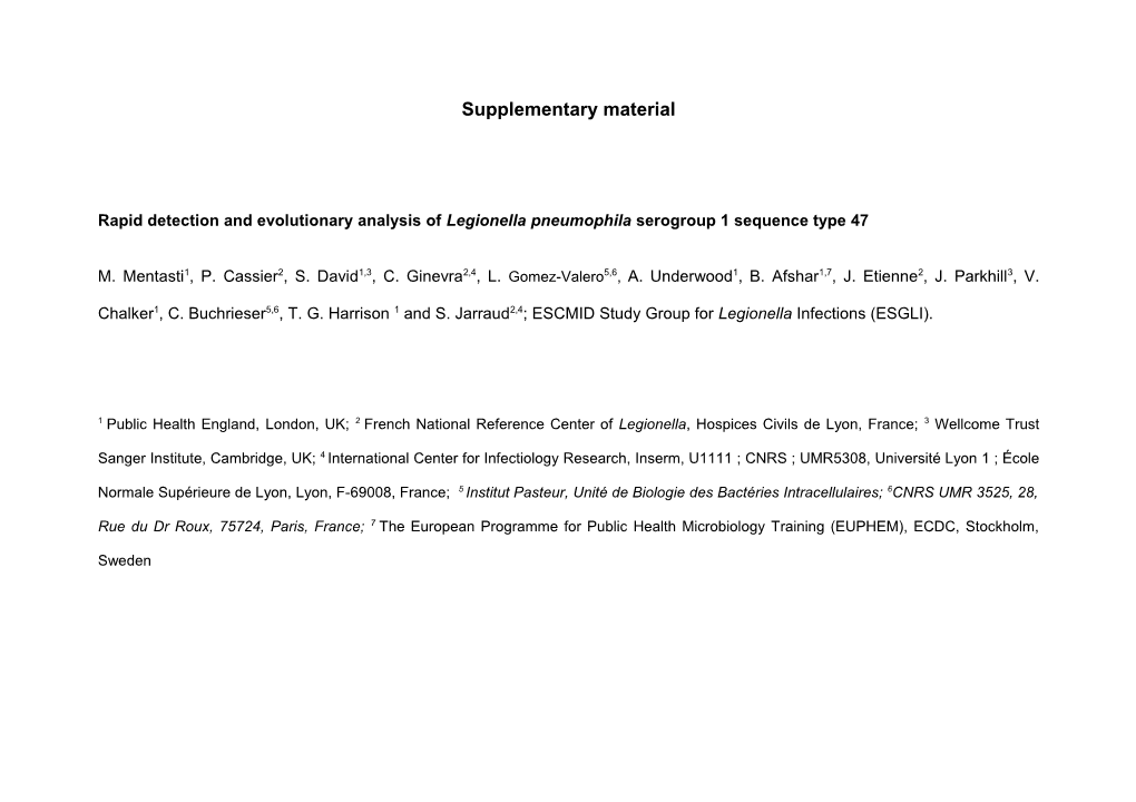Rapid Detection and Evolutionary Analysis of Legionella Pneumophila Serogroup 1 Sequence