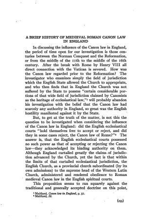 A Brief History of Medieval Roman Canon Law in England