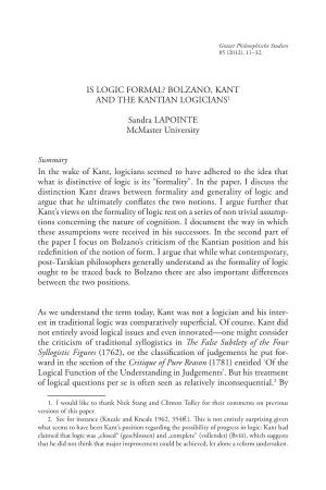 Is Logic Formal? Bolzano, Kant and the Kantian Logicians1