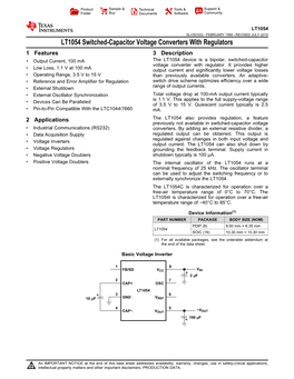 LT1054 Switched-Capacitor Voltage Converters with Regulators Datasheet