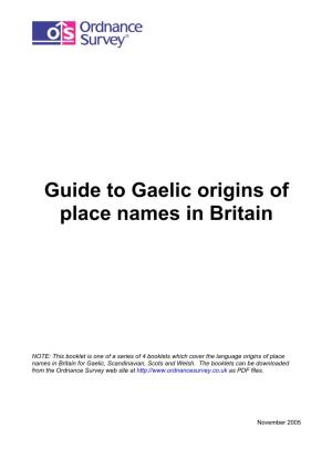 Guide to Gaelic Origins of Place Names in Britain