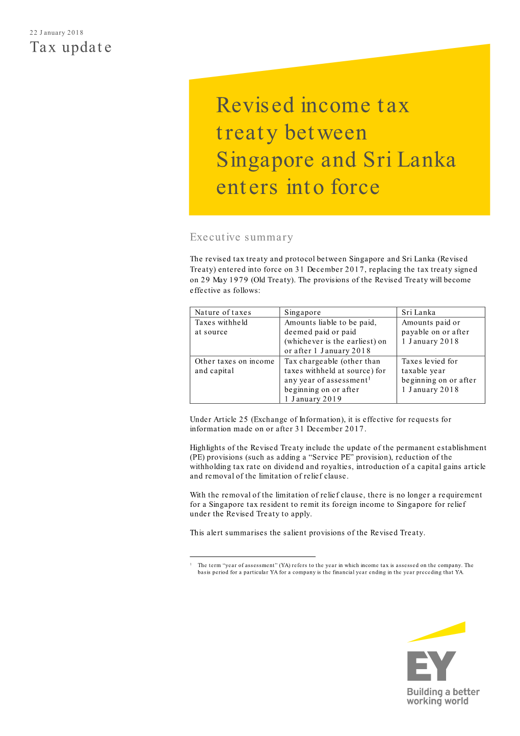 Revised Income Tax Treaty Between Singapore and Sri Lanka Enters Into Force