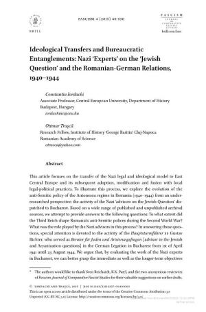 Nazi ‘Experts’ on the ‘Jewish Question’ and the Romanian-German Relations, 1940–1944