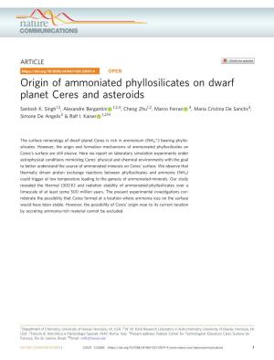 Origin of Ammoniated Phyllosilicates on Dwarf Planet Ceres and Asteroids