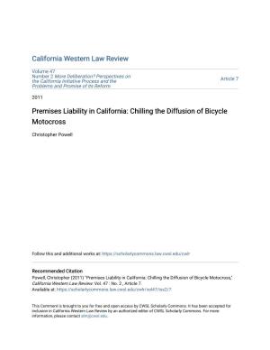 Premises Liability in California: Chilling the Diffusion of Bicycle Motocross