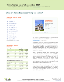 Trulia Trends Report: September 2007 a Monthly Snapshot of What People Are Searching for on and Real Estate Trends