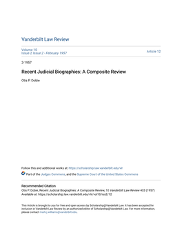 Recent Judicial Biographies: a Composite Review
