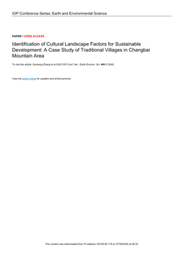 Identification of Cultural Landscape Factors for Sustainable Development: a Case Study of Traditional Villages in Changbai Mountain Area