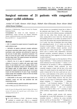 Surgical Outcome of 21 Patients with Congenital Upper Eyelid Coloboma