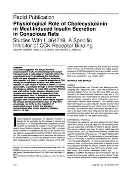 Rapid Publication Physiological Role of Cholecystokinin in Meal-Induced Insulin Secretion in Conscious Rats Studies with L 36471
