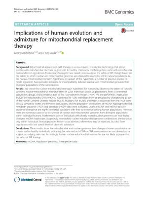 Implications of Human Evolution and Admixture for Mitochondrial Replacement Therapy Lavanya Rishishwar1,2,3 and I