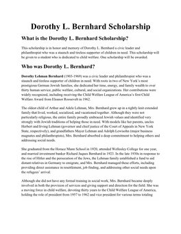 Dorothy L. Bernhard Scholarship What Is the Dorothy L