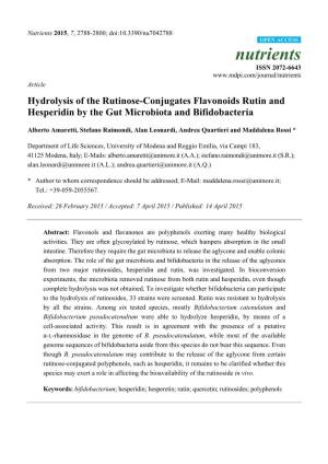 Hydrolysis of the Rutinose-Conjugates Flavonoids Rutin and Hesperidin by the Gut Microbiota and Bifidobacteria