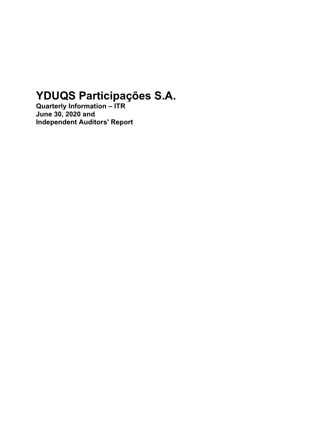 YDUQS Participações S.A. Quarterly Information – ITR June 30, 2020 and Independent Auditors' Report