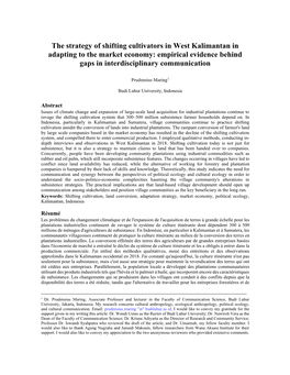 The Strategy of Shifting Cultivators in West Kalimantan in Adapting to the Market Economy: Empirical Evidence Behind Gaps in Interdisciplinary Communication