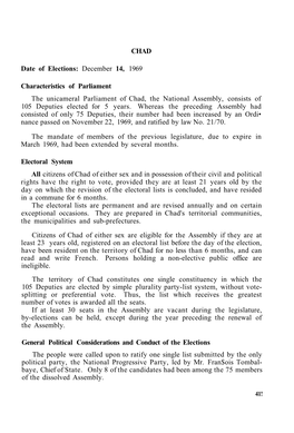 CHAD Date of Elections: December 14, 1969 Characteristics Of