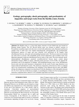 Geology, Petrography, Shock Petrography, and Geochemistry of Impactites and Target Rocks from the Kärdla Crater, Estonia