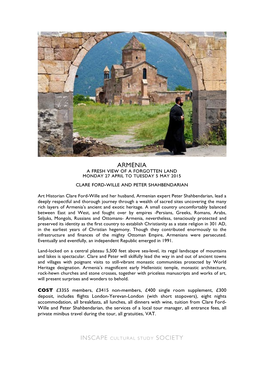 Armenia a Fresh View of a Forgotten Land Monday 27 April to Tuesday 5 May 2015