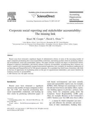 Corporate Social Reporting and Stakeholder Accountability: the Missing Link