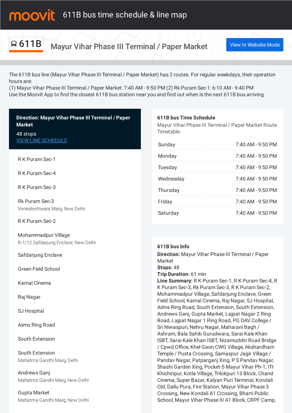 611B Bus Time Schedule & Line Route