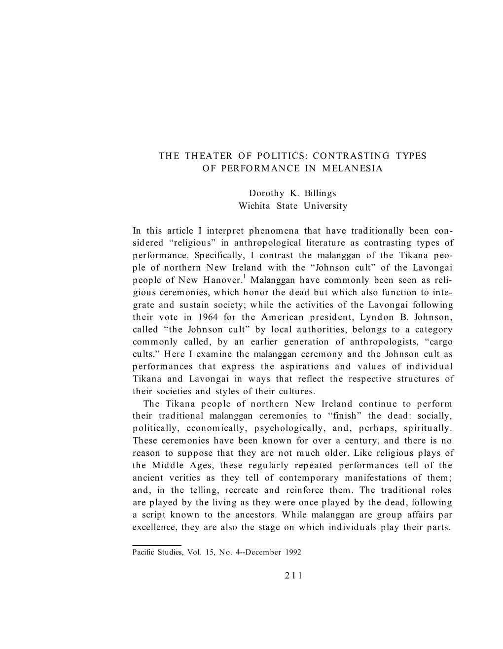 The Theater of Politics: Contrasting Types of Performance in Melanesia