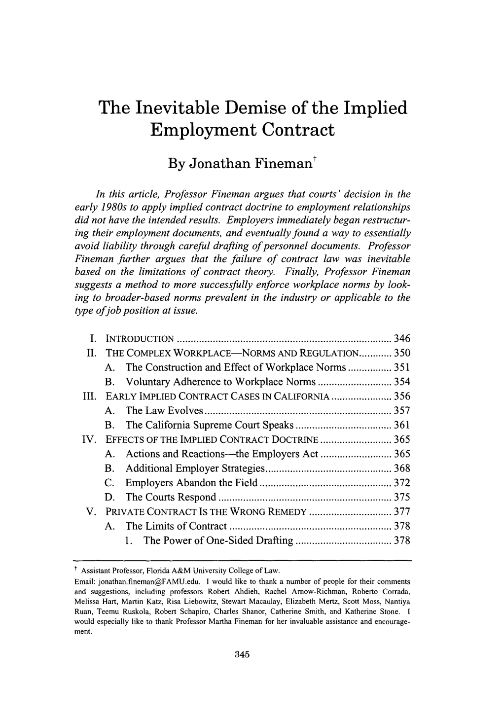 The Inevitable Demise of the Implied Employment Contract