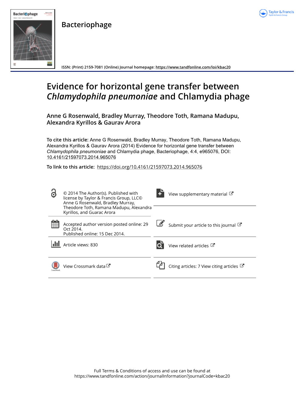 Evidence for Horizontal Gene Transfer Between Chlamydophila Pneumoniae and Chlamydia Phage