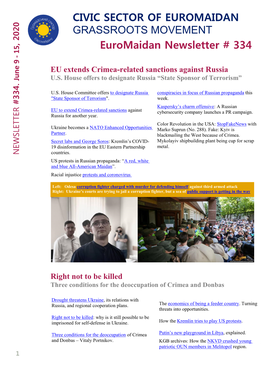 Euromaidan Newsletter # 334 CIVIC SECTOR OF