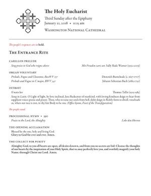 The Holy Eucharist Third Sunday After the Epiphany January 21, 2018 • 11:15 Am Washington National Cathedral