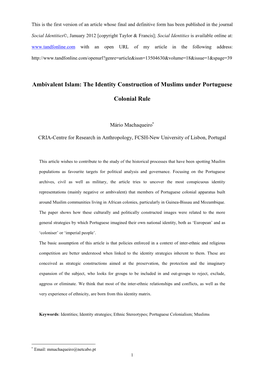 Ambivalent Islam: the Identity Construction of Muslims Under Portuguese