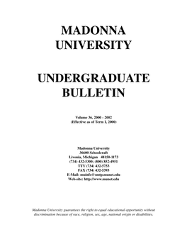 Madonna University Undergraduate Bulletin