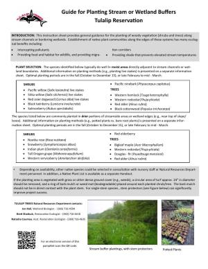 Guide for Planting Stream Or Wetland Buffers Tulalip Reservation