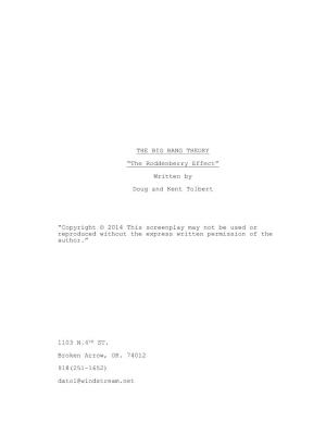 THE BIG BANG THEORY “The Roddenberry Effect” Written by Doug and Kent Tolbert