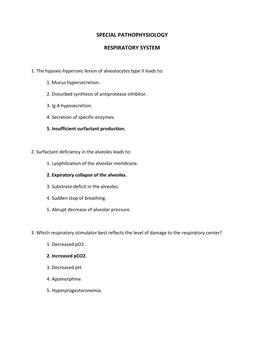 Special Pathophysiology Respiratory System