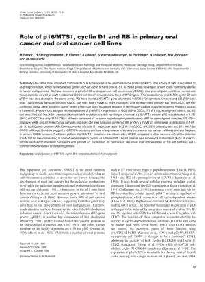 Role of P16/MTS1, Cyclin D1 and RB in Primary Oral Cancer and Oral