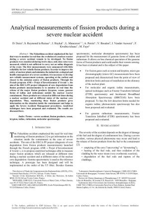 Analytical Measurements of Fission Products During a Severe Nuclear Accident