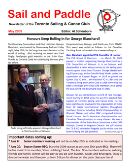 Sail and Paddle Newsletter of the Toronto Sailing & Canoe Club