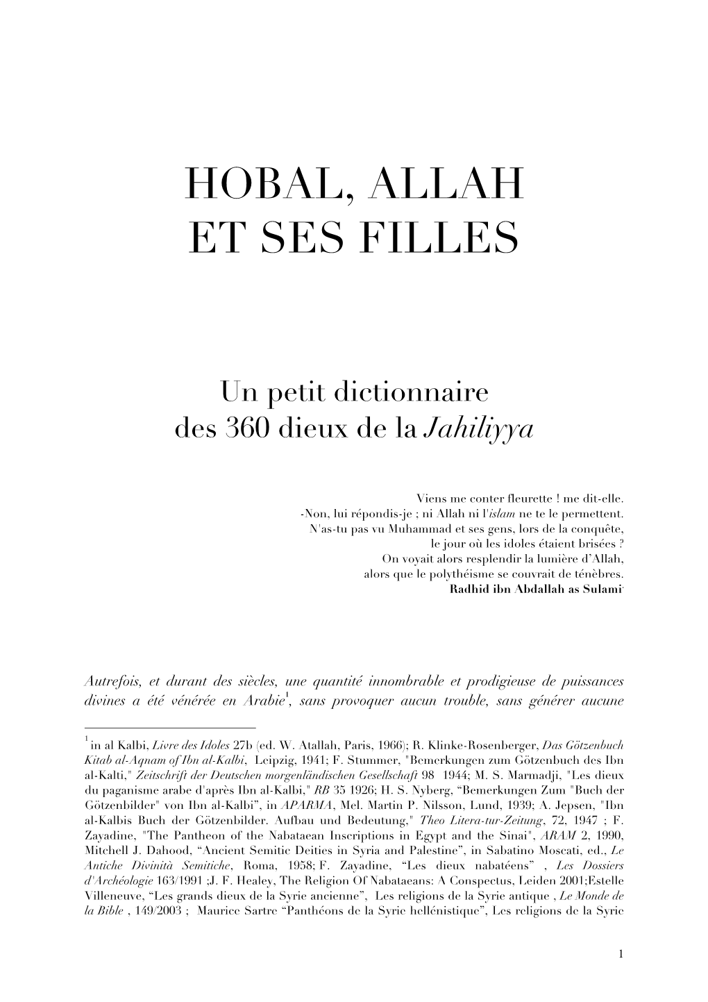 Hobal, Allah Et Ses Filles