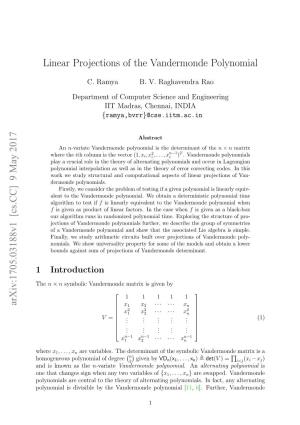Linear Projections of the Vandermonde Polynomial