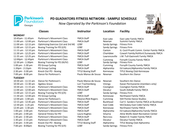 PD GLADIATORS FITNESS NETWORK - SAMPLE SCHEDULE Now Operated by the Parkinson's Foundation